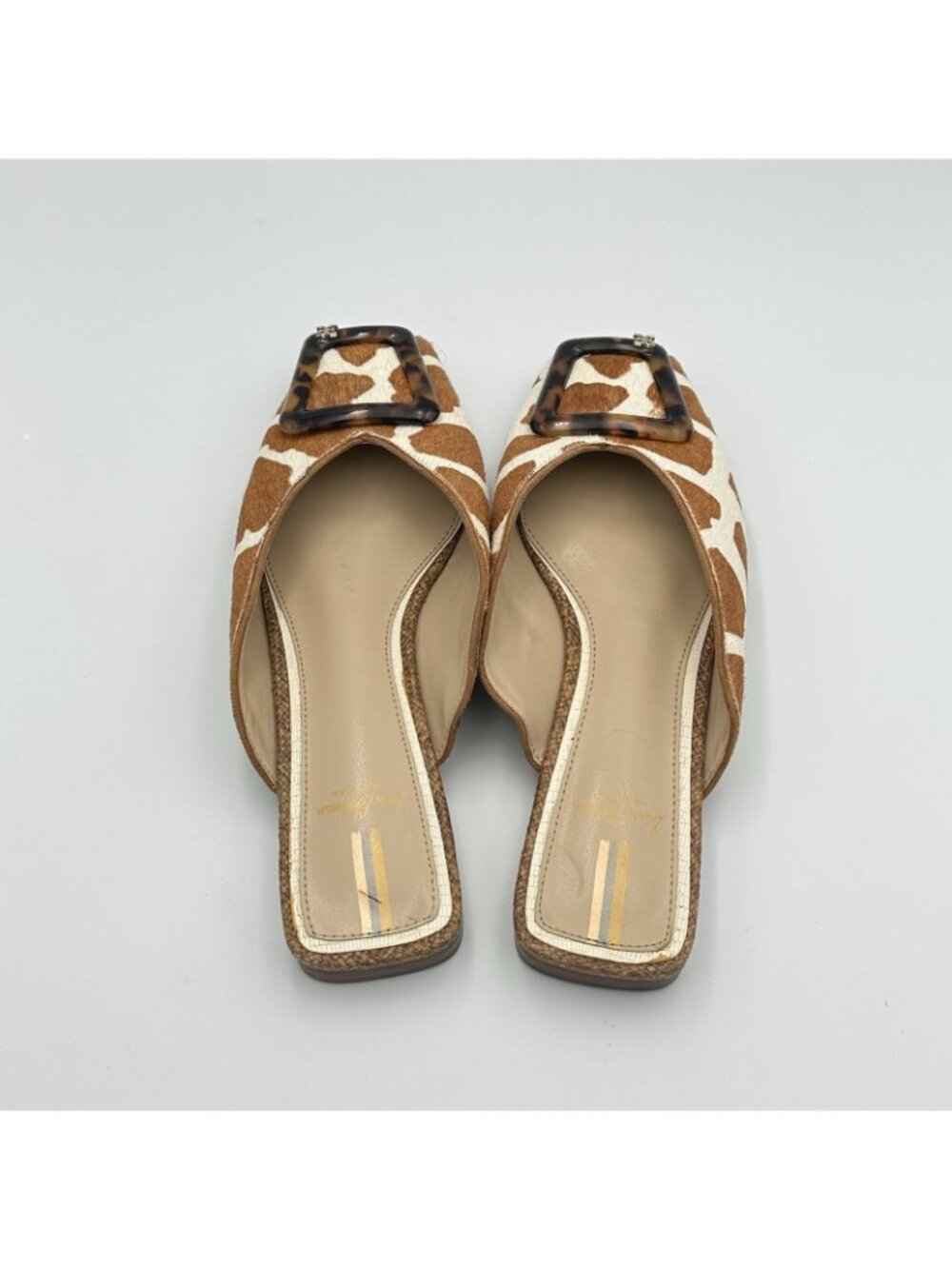 Sam Edelman Brown White Giraffe Print Slide Loafers with Buckle - Picture 5 of 10
